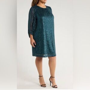 Julia Jordan Teal Sequin Sheath Long Sleeve Dress Sz 2X Nordstrom